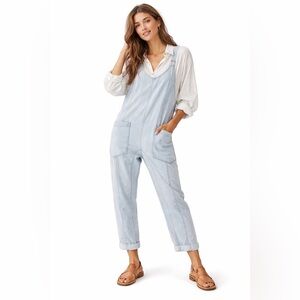 Free People We the Free High Roller Denim Jumpsuit Barrel Leg Light Denim Small